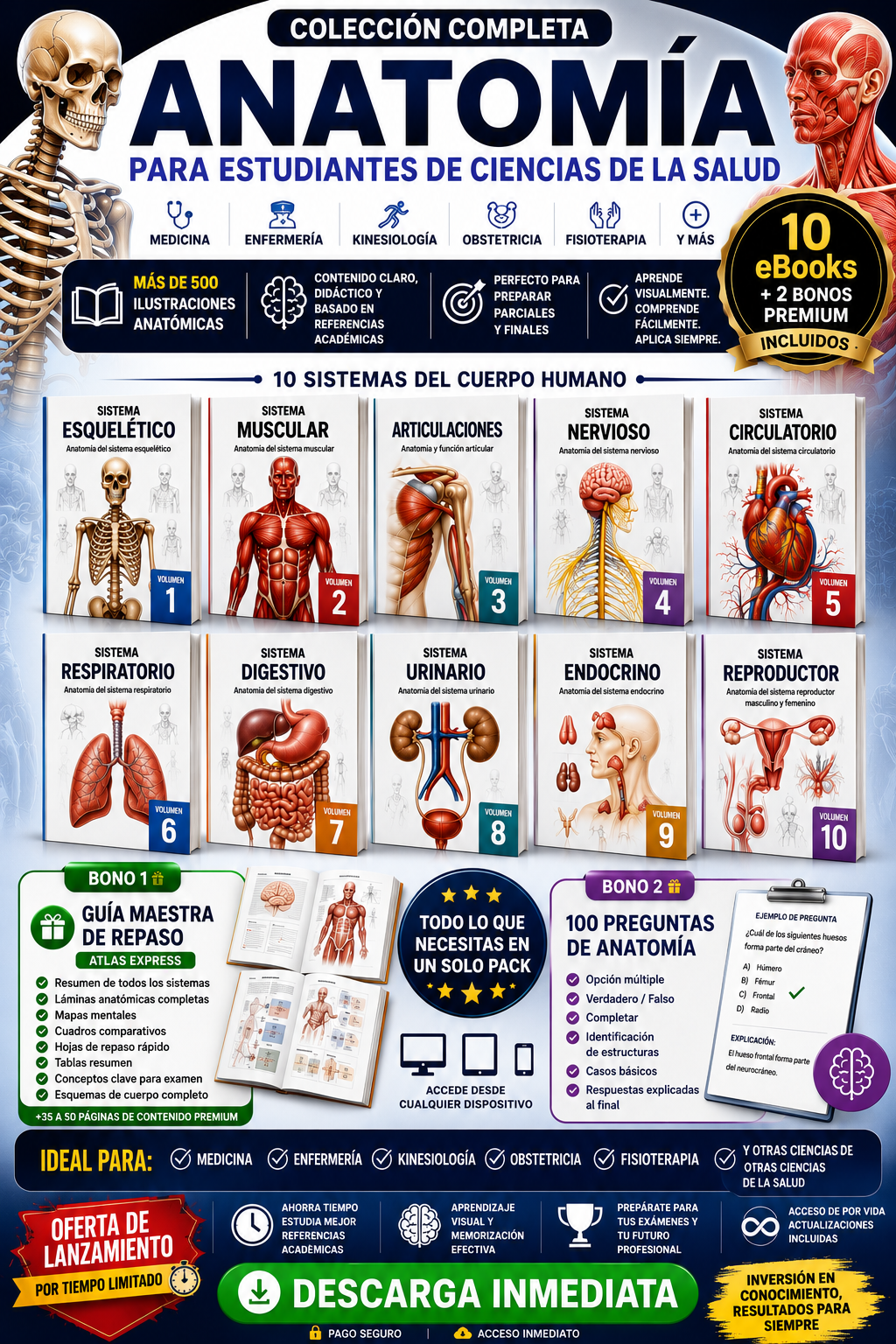 Colección Completa de Anatomía Humana 10 eBooks + 2 Bonos Exclusivos | Ideal para Enfermería, Medicina y Ciencias de la Salud